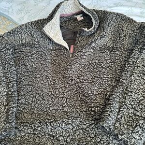 Men's Plush Gray Sherpa Zip-Up Pullover Sweater